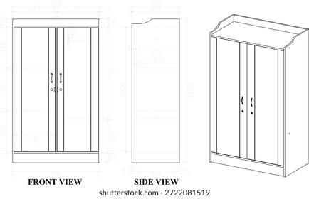 2 Dibujo de la dimensión del guardarropa de los niños 2 muebles de la puerta. para ser producido