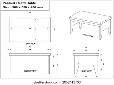 2 Dibujo de dimensiones del mobiliario de Coffe Table. a producir