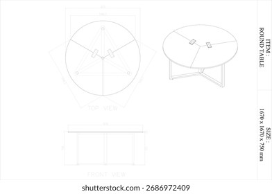 2 Dimension drawing of Round Table furniture. to be produced