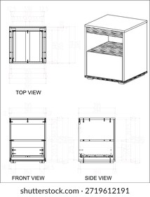 2 Dibujo de la dimensión de los muebles del tablero lateral. para ser producido