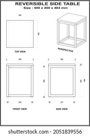 2 Dimension drawing of Side Table furniture. to be produced