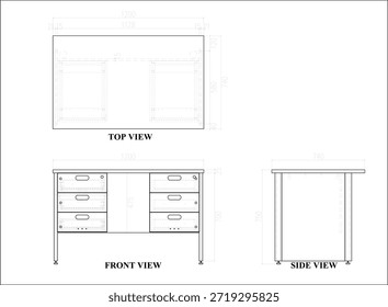 2 Dibujo de la dimensión de los muebles de la cabina del soporte. para ser producido