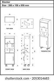 2 Dimension drawing of Stocker furniture. to be produced
