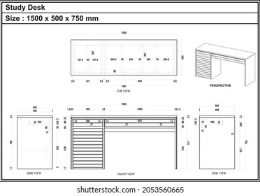 2 Dimension drawing of Study Desk furniture. to be produced