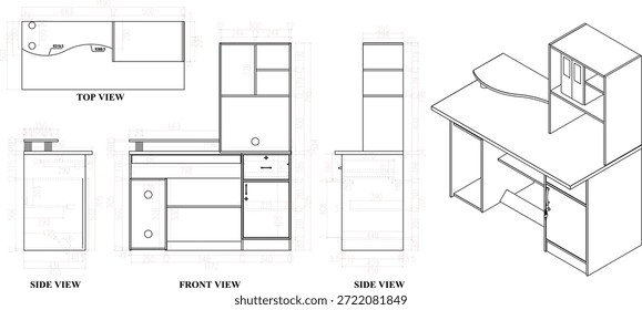 2 Desenho da dimensão de mobiliário de escritório. a ser produzido