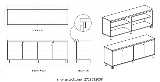 2 Dibujo de la dimensión de los muebles del Tablero de la TV. para ser producido