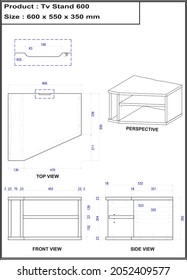 2 Dibujo de dimensiones del mobiliario del soporte de televisión 600. a producir