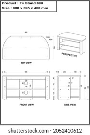 2 Dimension drawing of Tv Stand 800 furniture. to be produced