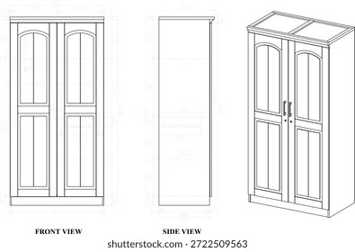 2 Dibujo de la dimensión del guardarropa 2 muebles clásicos de la puerta. para ser producido
