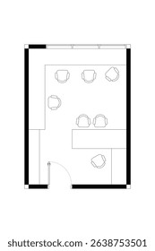 2 dimension floor plan with furniture layout home office, line black isolated on white background. Set 19