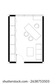 2 dimension floor plan with furniture layout home office, line black isolated on white background. Set 17