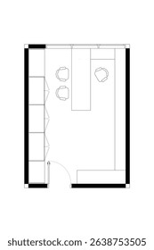 2 dimension floor plan with furniture layout home office, line black isolated on white background. Set 18