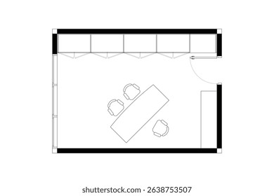 2 dimension floor plan with furniture layout home office, line black isolated on white background. Set 14