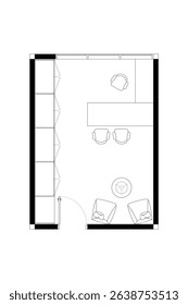 2 dimension floor plan with furniture layout home office, line black isolated on white background. Set 16