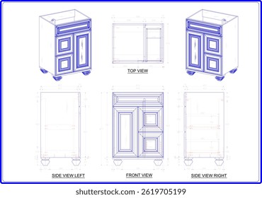 2 Dimension furniture drawings, with component sizes