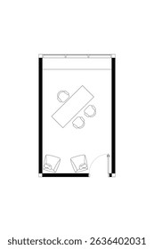 2 dimension furniture layout of home office, line black isolated on white background. Set 7