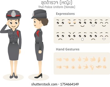 2 dimensional Thai civil servant character - Female Thai police uniform