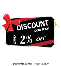 2% discount, a discount on a product or service. Beautiful discount card. 
Beautiful font on a black background with a red bow. Vector