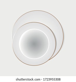 2 Dish Gold overlapping rim set, with shadow under.