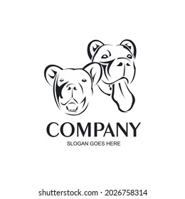 2 dog heads logo. Vector illustration of a dog's head line art style.