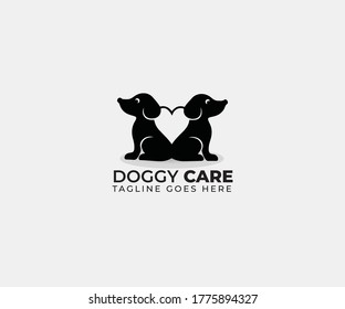 2 Dogs and heart logo design, Animal care logo