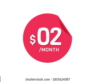 $2 Mes de Dólar. 2 USD Pegatina mensual