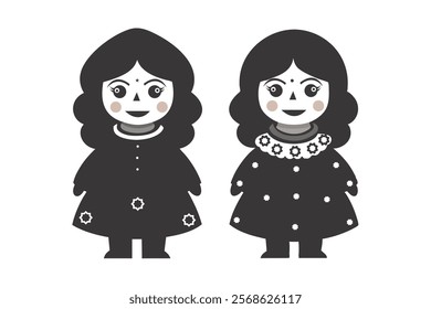 2 dolls wear winter dress design vector on white background