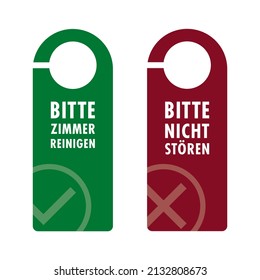 Percha de 2 puertas - "Bitte Zimmer reinigen" y "Bitte nicht stören". Idioma alemán. Traducir: "Por favor, limpie la habitación" y "Por favor no moleste".