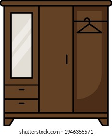 2 door wardrobe with mirror and drawers Concept Vector color line Icon Design, Interior design Symbol, Home Office decoration Sign, Residential and Commercial Decor Elements stock illustration