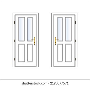 2 Doors, White Lacquer With Glass, Classic Style, Left And Right, True To Scale, Architectural Element