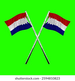 2 Dutch flags flying on crossed poles.