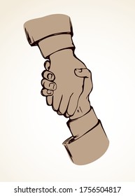 2 each adult palm office life reach relationship on white sky. Black line drawn job unite aid care logo pictogram sign sketch. Modern art cartoon graphic style. Closeup view unity employ join concept