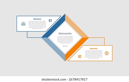 2 elements infographic comparison diagram with rhombus based shape center with up and down comparison with 2 step for slide presentation vector