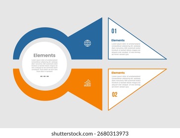 2 elementos infográfico diagrama de comparação com círculo criativo e triângulo combinação vertical oposto com 2 etapa para slide apresentação vetor