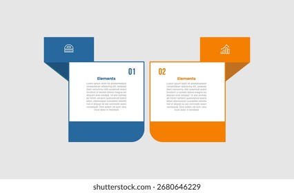 Diagrama comparativo de infografía de 2 Elementos con caja con sombra de rótulo de encabezado con 2 pasos para Vector de presentación de diapositivas