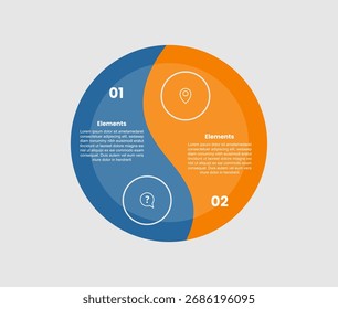 Diagrama comparativo de infografía de 2 Elementos con equilibrio de línea de onda de círculo grande con comparación opuesta con 2 pasos para Vector de presentación de diapositivas