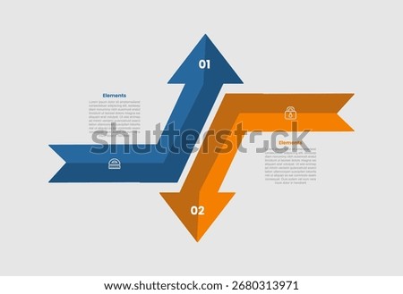 2 elements infographic comparison diagram with arrow with shadow top and bottom direction opposite with 2 step for slide presentation vector
