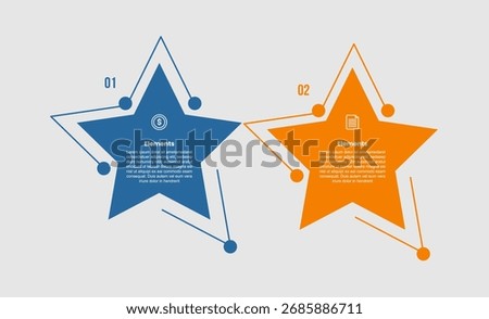 2 elements infographic comparison diagram with big star standing side by side with opposite comparison with 2 step for slide presentation vector