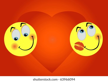 2 enamoured smiles on background big heart