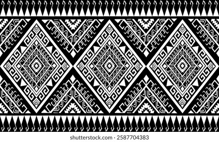 2.	Ethnic Geometric traditional  pattern design Aztec repeating background texture in black and white ,Navajo ,Vector seamless ,Native American tribal fabric For Curtain, Carpet, Wallpaper, clothes
