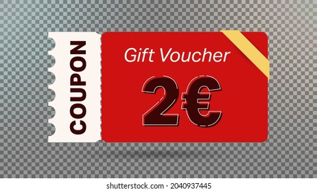 2 euro coupon promotion sale for website, internet ads, social media.Big sale and super sale coupon code euro 2 discount gift voucher coupon vector illustration summer offer ends weekend