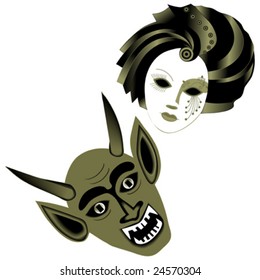 2 face masks illustration - innamorata and satan