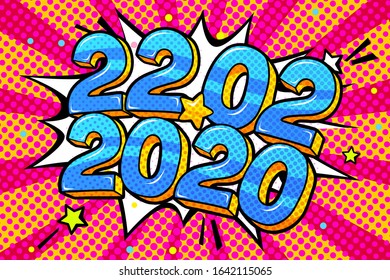 2 February 2020 banner. Numbers in pop art style. Vector illustration