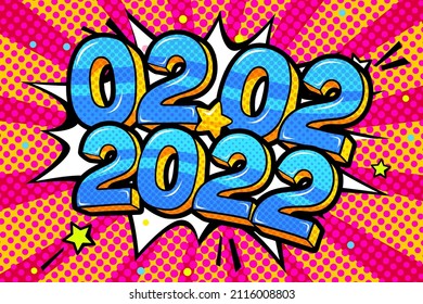 2 February 2020 banner. Numbers in pop art style. Vector illustration