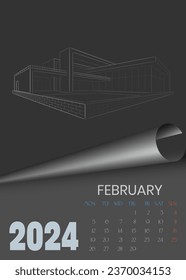 2 February. Calendar for 2024. Vector wall calendar template. Sketch for creativity.
