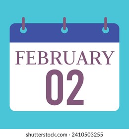 2 February Calendar. Blue Background. Vector Calendar.
