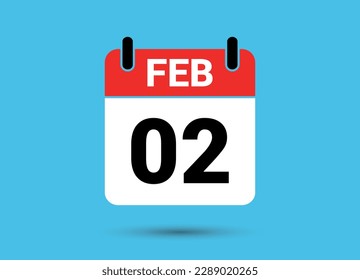 2 de febrero Fecha del calendario Icono plano Día 2 Ilustración vectorial