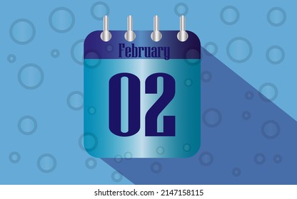 2 February. Calendar icon for day of the month in water with bubbles