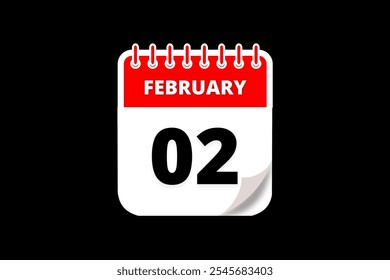 2 February calendar icon text page monthly web design on red, white and black background vector, icon, or illustration with the month of February 1 