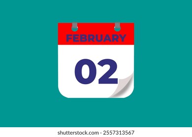 2 February calendar icon text page monthly web design on red, and blue background vector, icon, or illustration with the month of February 2